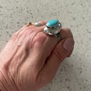 Like New One Size Teardrop Turquoise Adjustable Sterling Silver Ring